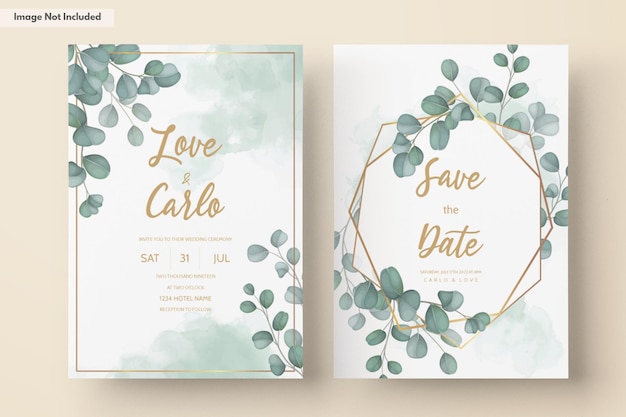 Wedding invitation card with greenery eucalyptus leaves