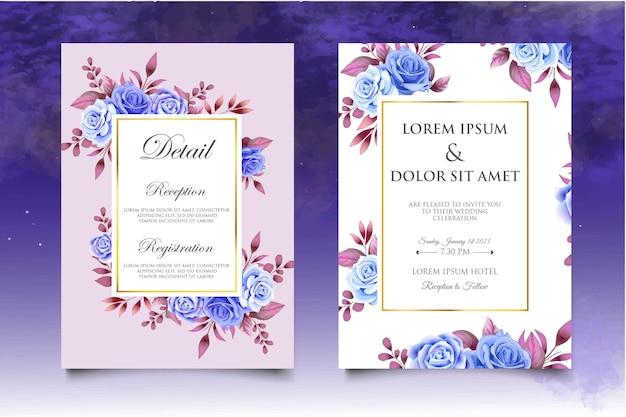 Wedding Invitation Card with Hand Drawn Floral Decoration