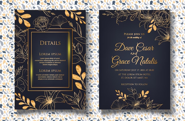 Wedding Invitation Card with Hand Drawn Floral Decoration