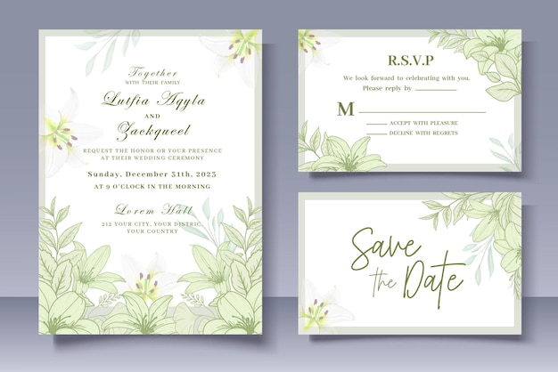 Wedding Invitation Card with Hand Drawn Floral Decoration