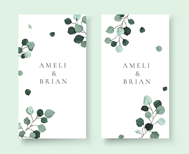 Wedding invitation card with leaves