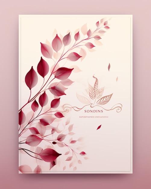 Vector wedding invitation card with pink leaves