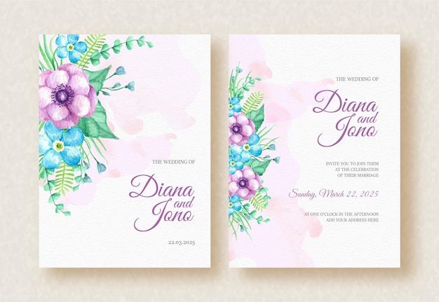 Wedding invitation card with splash watercolor and floral ornament