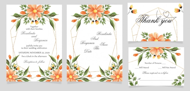 Wedding invitation card with thank you and rsvp card