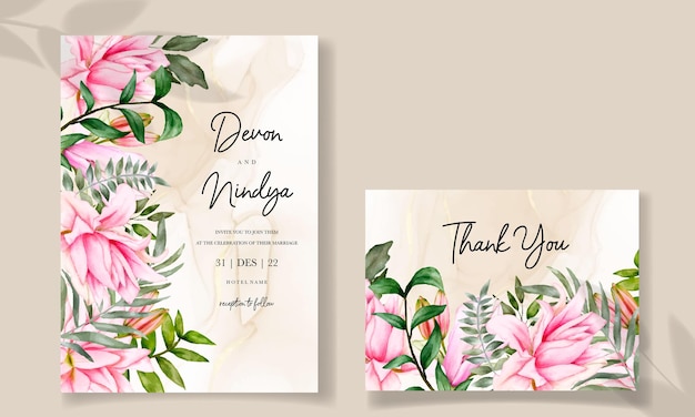 Wedding invitation card with watercolor floral decoration