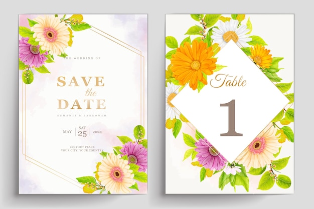 wedding invitation card with watercolor floral