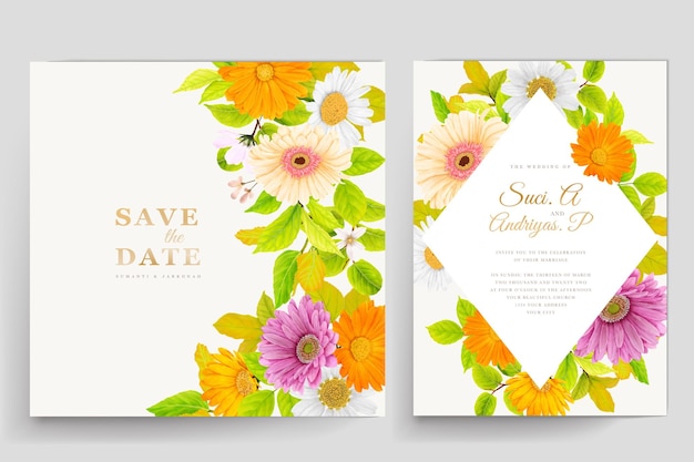 wedding invitation card with watercolor floral