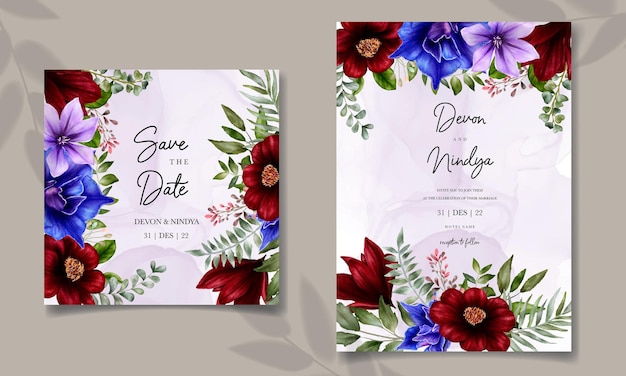 Wedding invitation card with watercolor floral