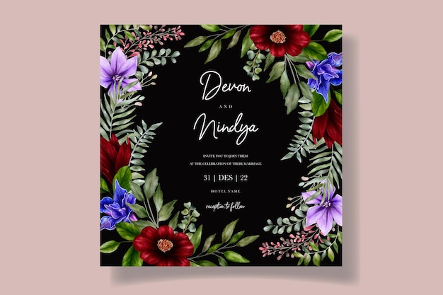 Wedding invitation card with watercolor floral