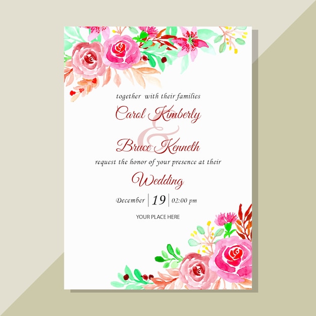 Wedding invitation card with watercolor floral