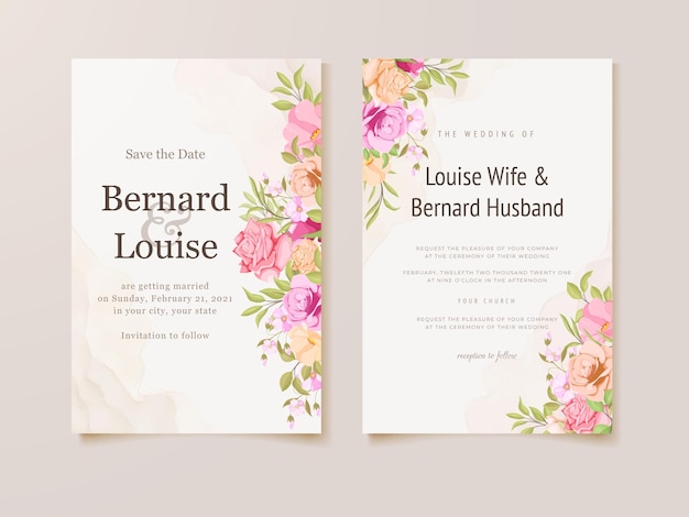 Wedding Invitation Card with watercolor flower frame