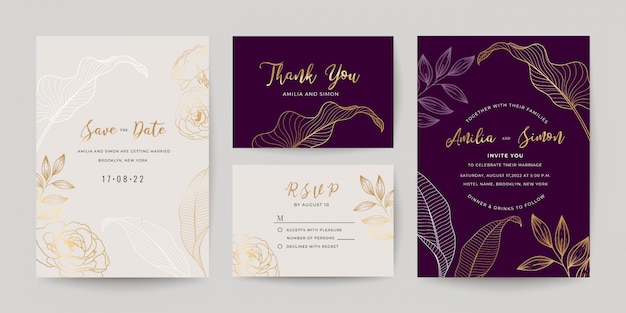 Wedding Invitation cards template set.