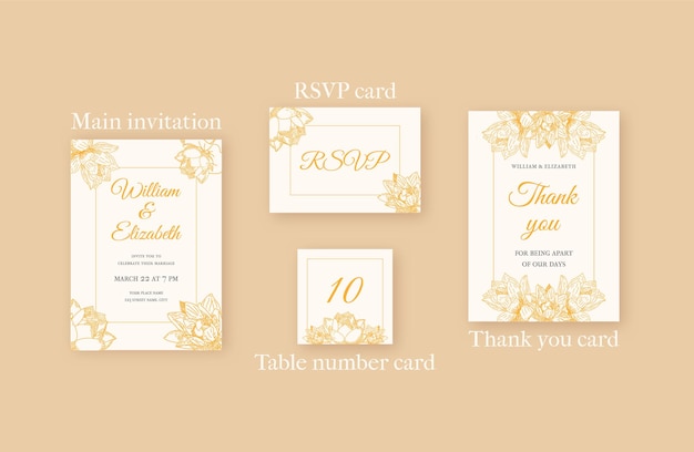 wedding invitation cards with gold flowers