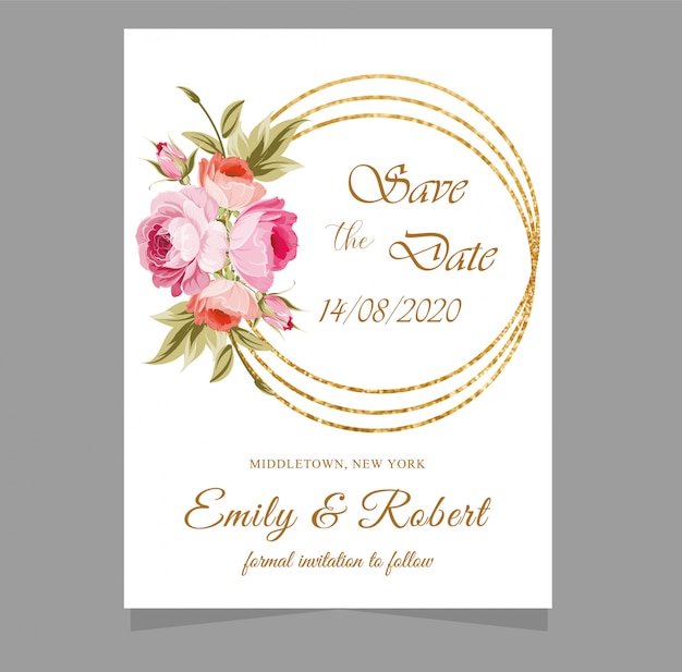 wedding invitation cards with gold geometric line design