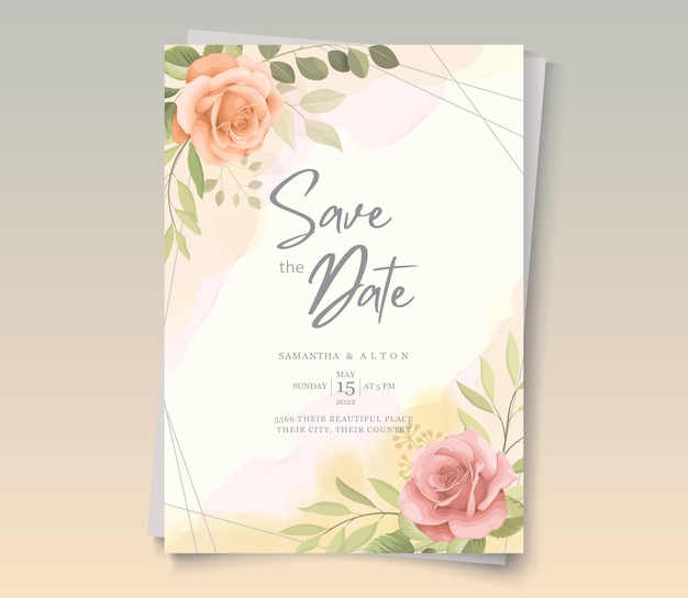 Wedding invitation concept with beautiful roses and leaves