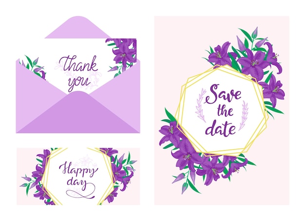 Wedding invitation design elegant card for celebration greeting vector illustration Save the date decoration set romantic modern texture