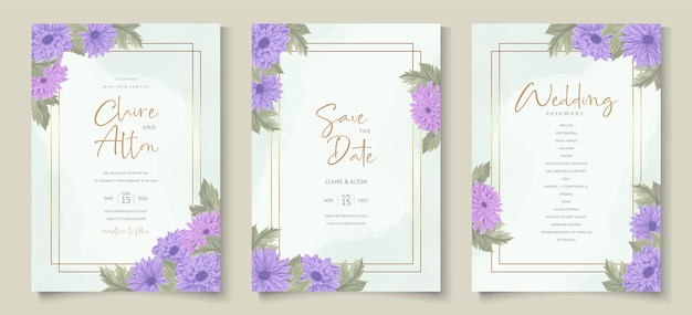 Wedding invitation design with beautiful chrysanthemum flower ornament