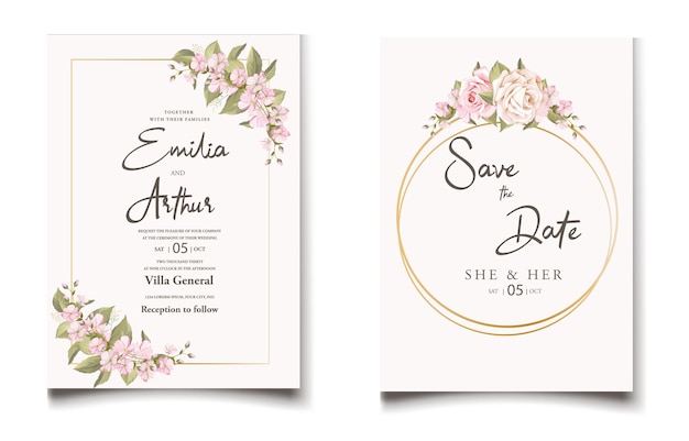 Vector wedding invitation design with beautiful flower