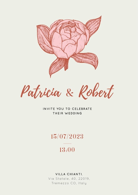 Wedding invitation on floral background in vector