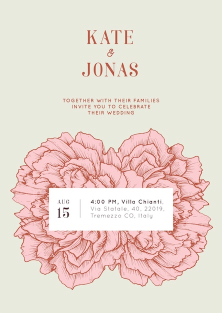 Wedding invitation on floral background in vector