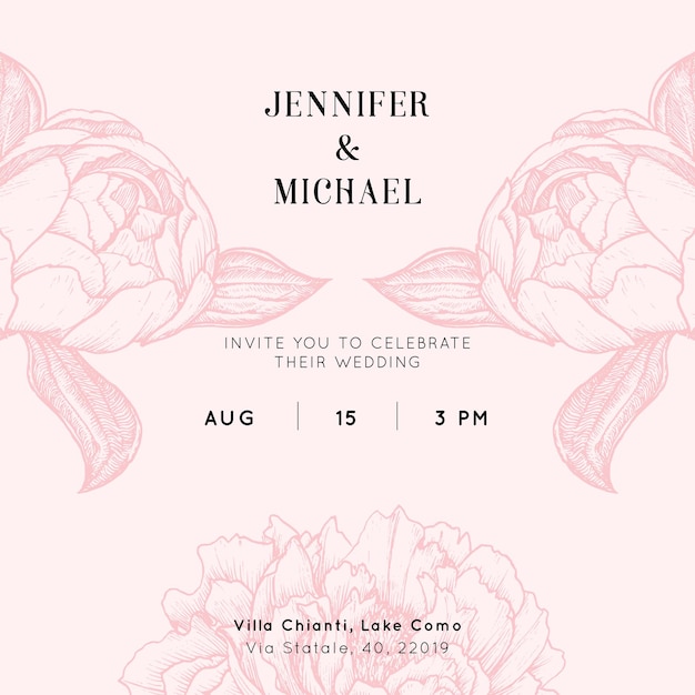 Wedding invitation on floral background in vector