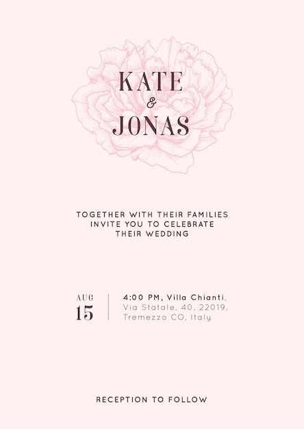 Wedding invitation on floral background in vector