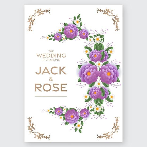 Wedding invitation floral card Paper cut flowers