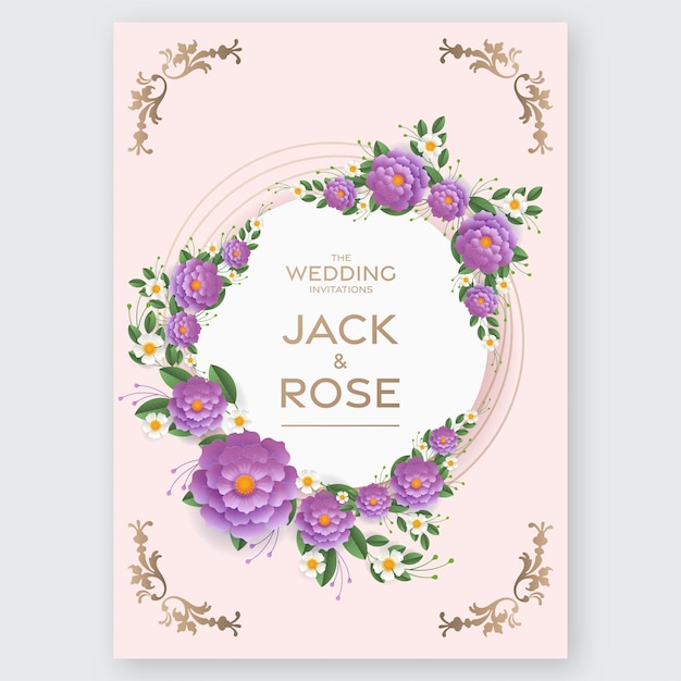 Wedding invitation floral card Paper cut flowers