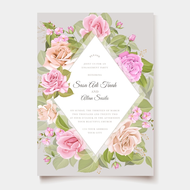 wedding invitation floral and leaves card template