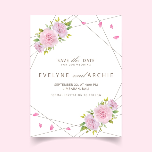 Wedding invitation floral pink carnations