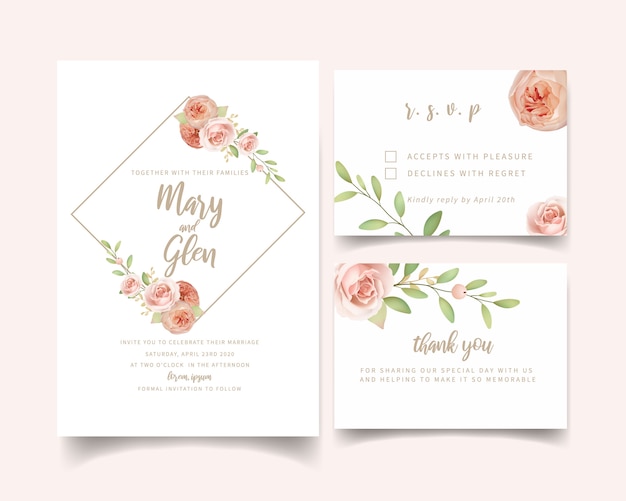 Wedding invitation floral with floral garden roses