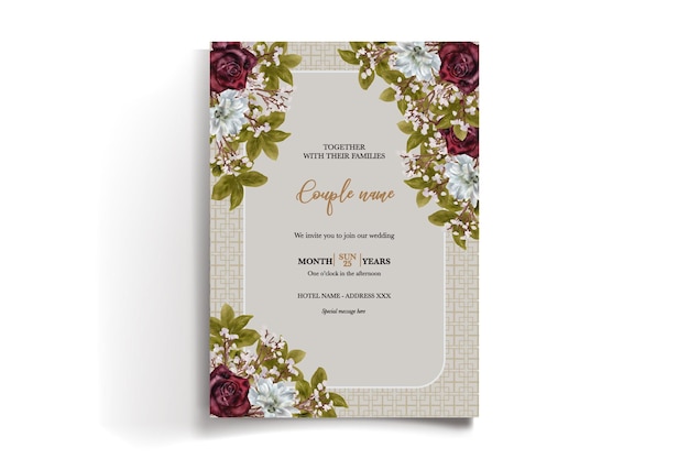 WEDDING INVITATION FRAME WITH FLOWER DECORATIONS WITH FRESH LEAVES