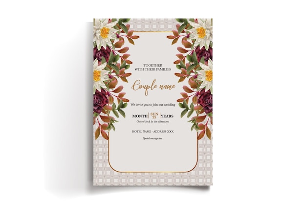 WEDDING INVITATION FRAME WITH FLOWER DECORATIONS WITH FRESH LEAVES