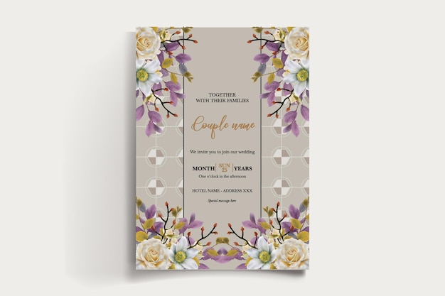 WEDDING INVITATION FRAME WITH FLOWER DECORATIONS WITH FRESH LEAVES