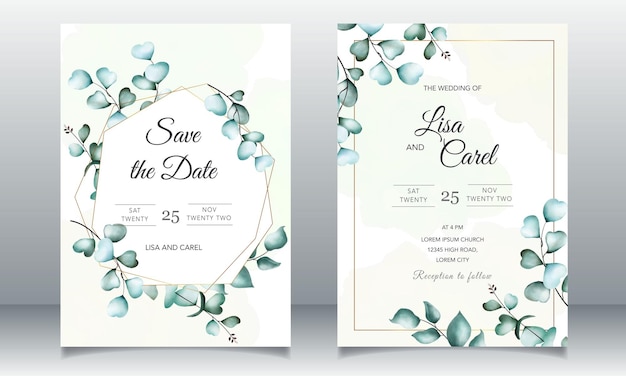 Wedding Invitation Leaves Watercolor Style Template