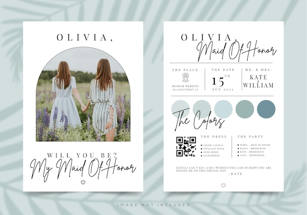 Wedding invitation for maid of honor template with space for photos