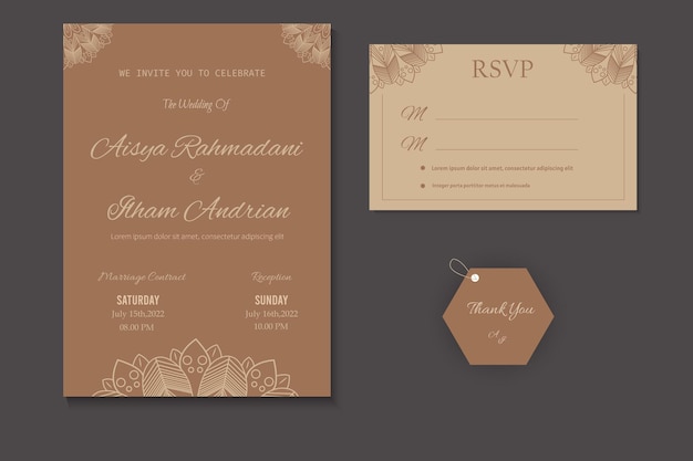 Wedding Invitation Mandala Brown Design