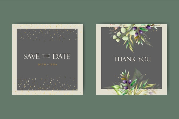 wedding invitation and menu template with beautiful leaves