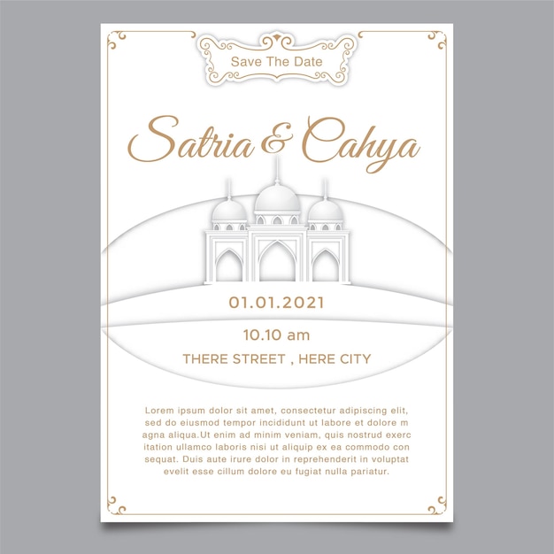 Wedding invitation, and mosque illustration , papercut theme