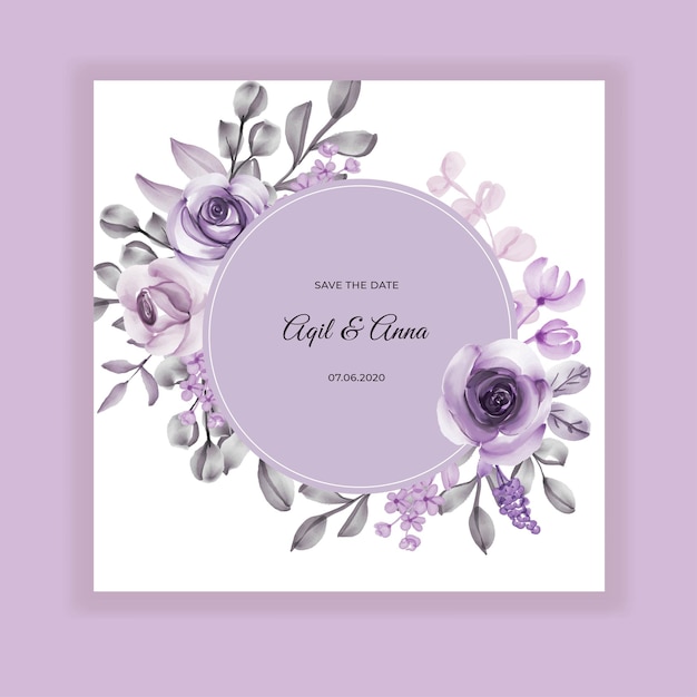 Wedding invitation purple flower watercolor