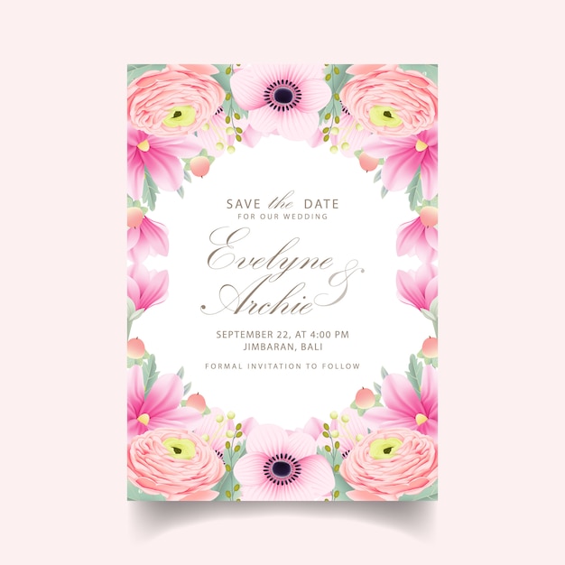 wedding invitation ranunculus magnolia anemone flowers