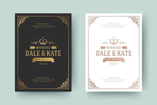 Wedding invitation save the date card golden typographic elegant template vector illustration