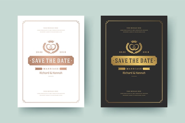 Wedding invitation save the date card golden typographic elegant template vector illustration