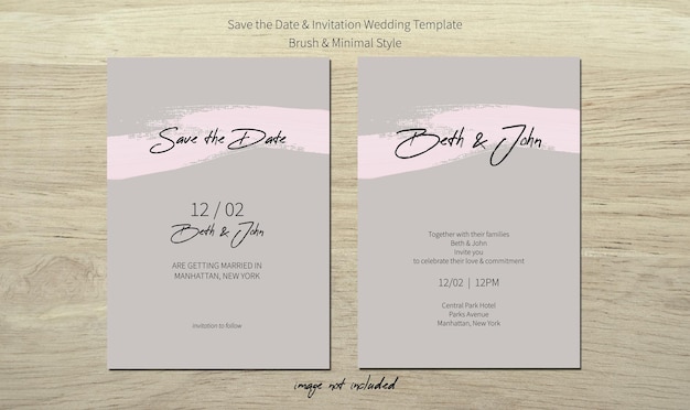 Wedding invitation and save the date card template with brush gray neutral and minimalism