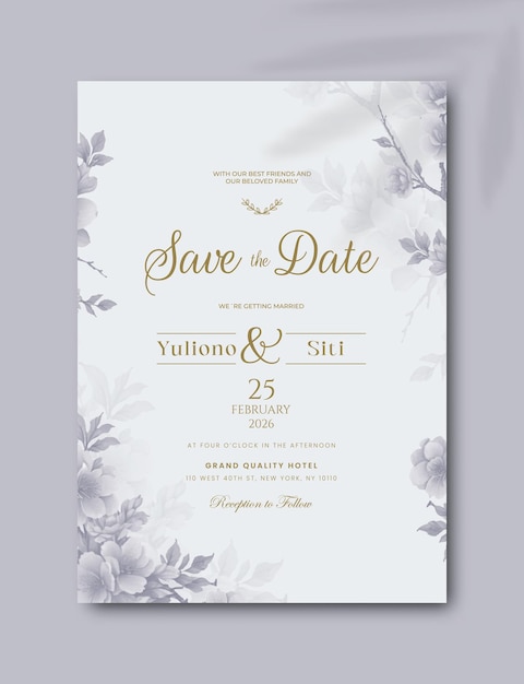 wedding invitation and save the date with flower watercolor premium vector