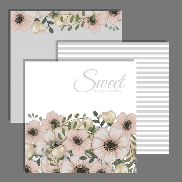 Wedding invitation set template with flowers.