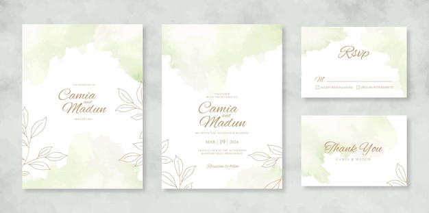 Wedding invitation set template with watercolor splash