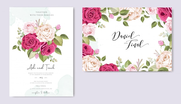 wedding invitation set with beautiful flowers and leaves