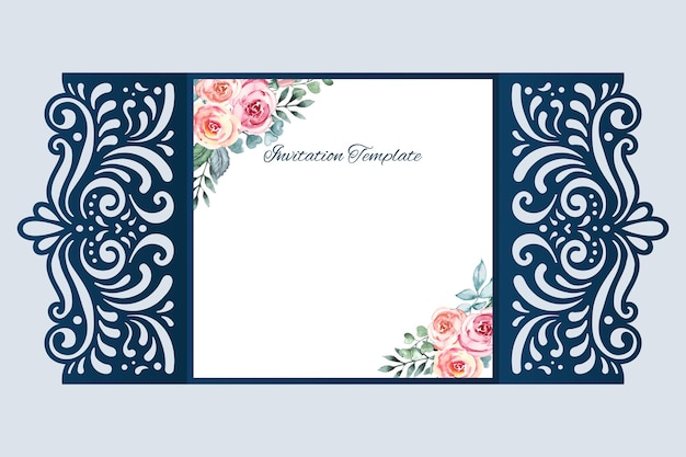 Wedding invitation square Gate card template with lace cutout pattern vector