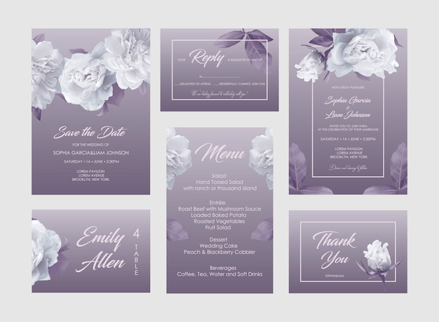 Wedding invitation suite with flowers.